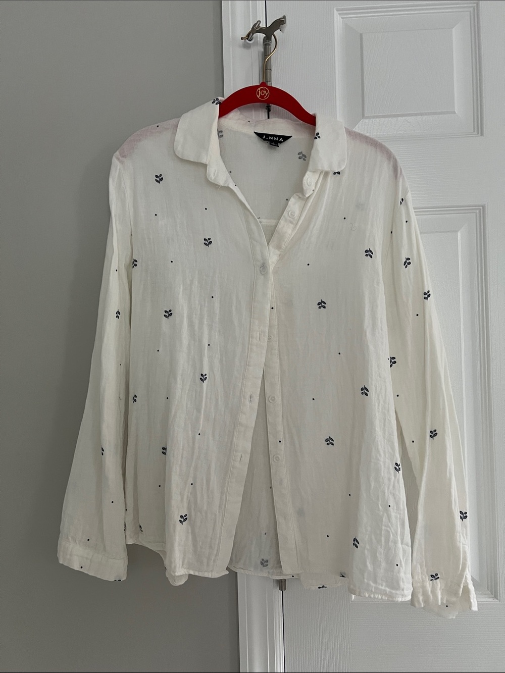 J.NNA Off-White Button-Down Shirt with Navy Micro Motif